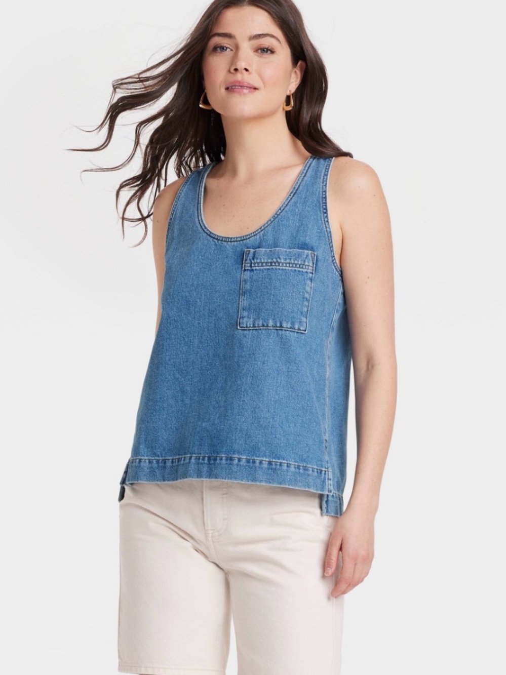 Women's Denim Tank Top - Universal Thread™ Medium Wash M: Cotton Lyocell Blend